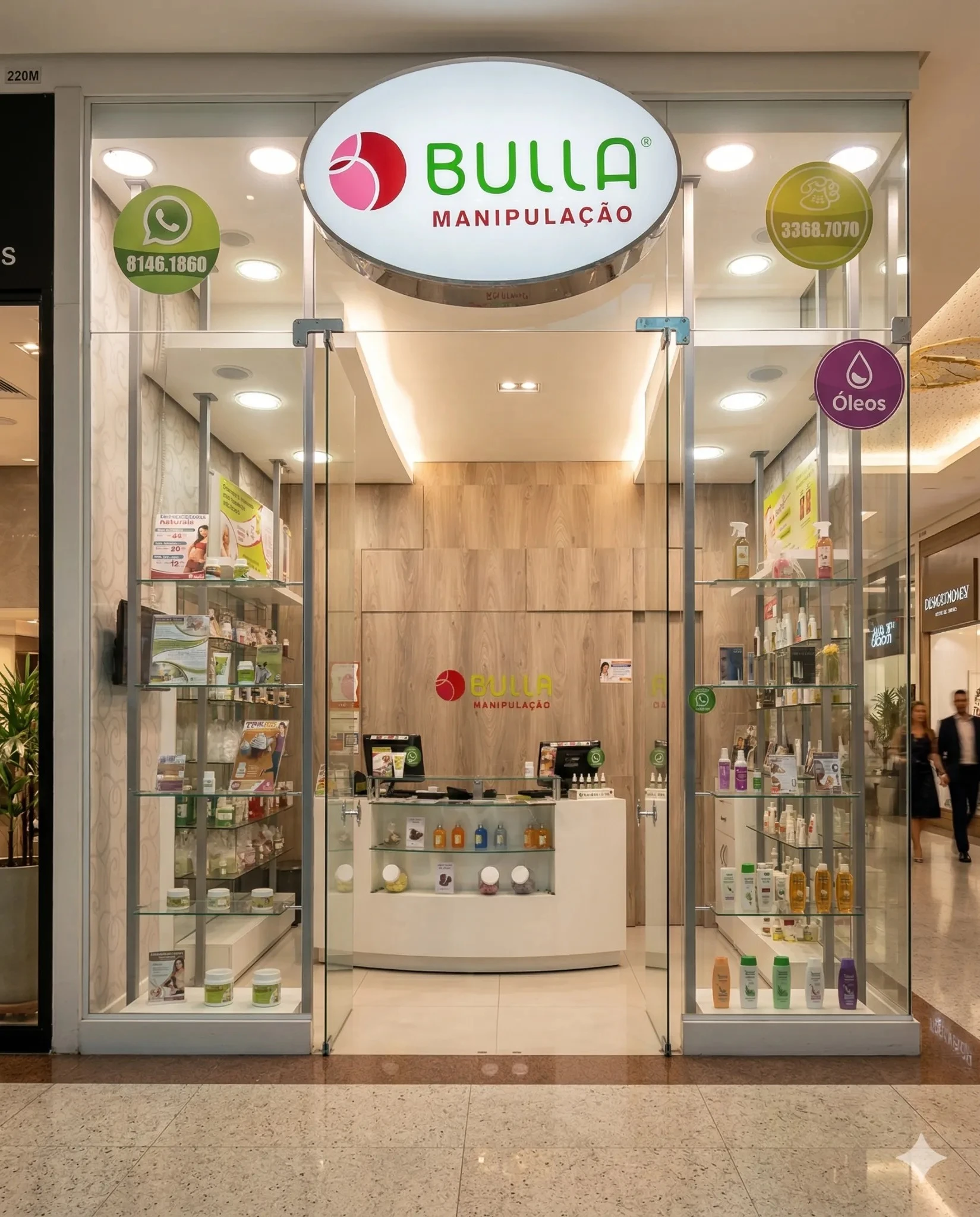 Fachada da Bulla Farmácia de Manipulação Lindóia Shopping